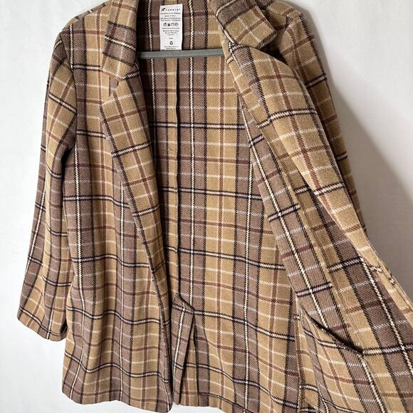 Fornia Shacket Blazer Jacket plaid one button neutral tan brown casual Small - Picture 5 of 6